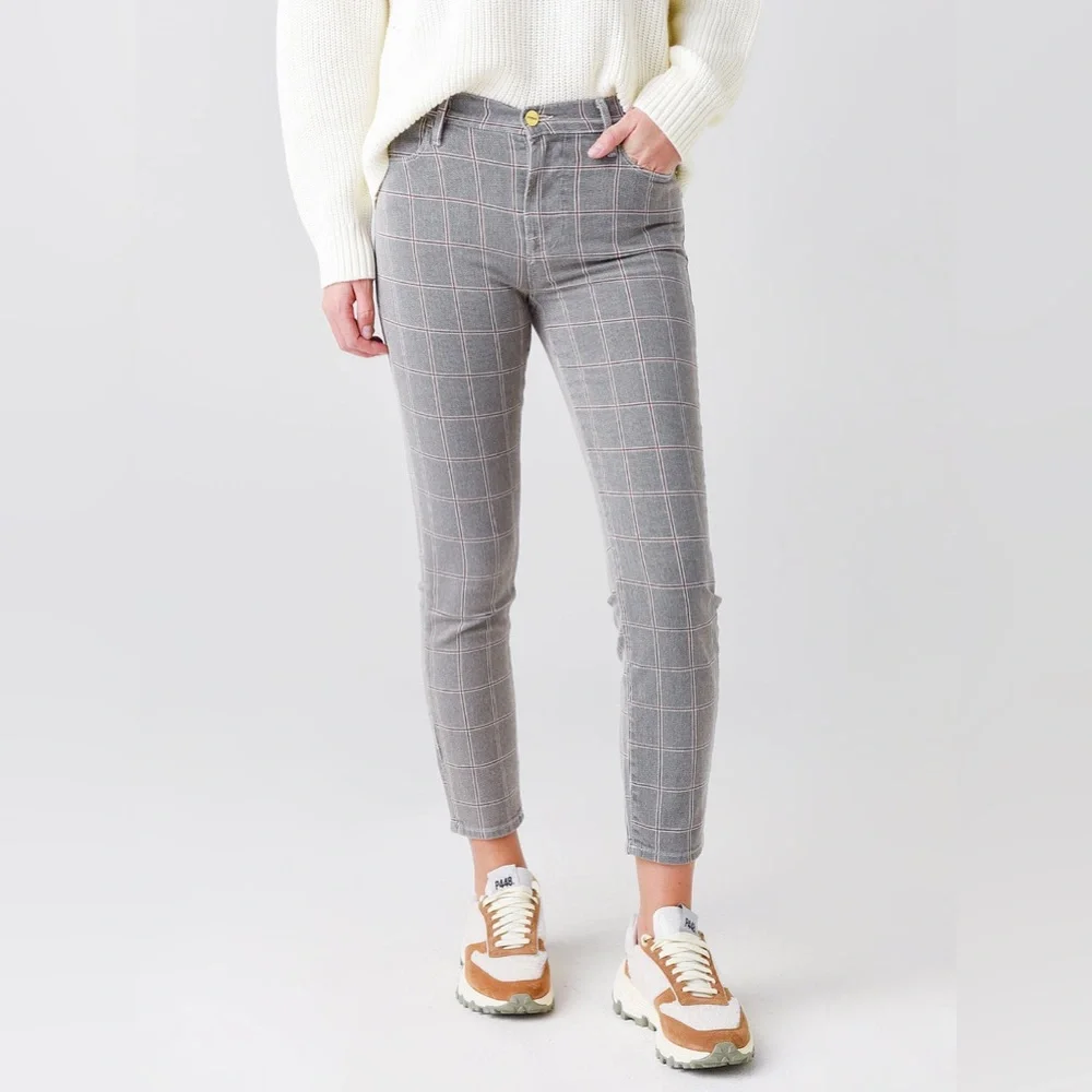 FRAME WOMEN'S LE HIGH SKINNY CROP JEANS Size 28 Gray Plaid - Picture 9 of 9